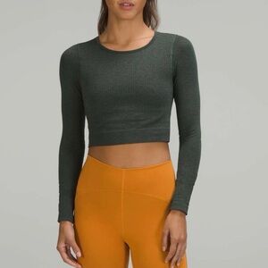 Lululemon Ebb To Street Ribbed Longsleeve Shit in Smoked Spruce Green Size 10